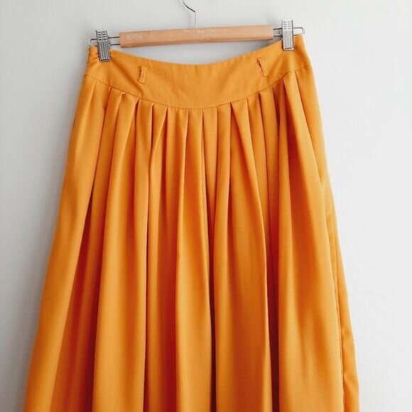 YA / Los Angeles Plisse Flowy Midi Skirt Yellow Sz S Flawed - Picture 8 of 13